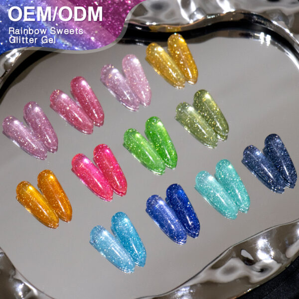 BOKAS CO-12 OEM/ODM 12 Colors Disco Diamond Reflective Rainbow Sweets Gel Nail Polish