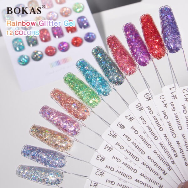 BOKAS BX-12 OEM/ODM 12 Colors Rainbow Glitter Gel Nail Polish