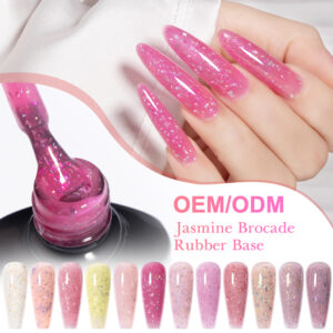 BOKAS AW-12 OEM/ODM 12 Colors Jasmine Brocade Rubber Base Coat Glitter Gel Nail Polish