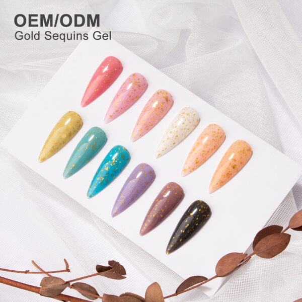 BOKAS AU-12 OEM/ODM 12 Colors Gold Sequins Gel Nail Polish