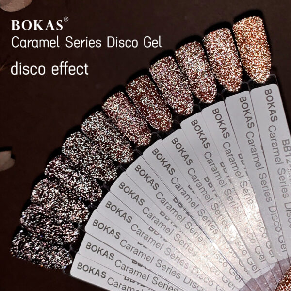 BOKAS BB-12 OEM/ODM 12 Colors Diamond Reflective Caramel Series Disco Gel Nail Polish