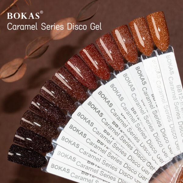 BOKAS BB-12 OEM/ODM 12 Colors Diamond Reflective Caramel Series Disco Gel Nail Polish