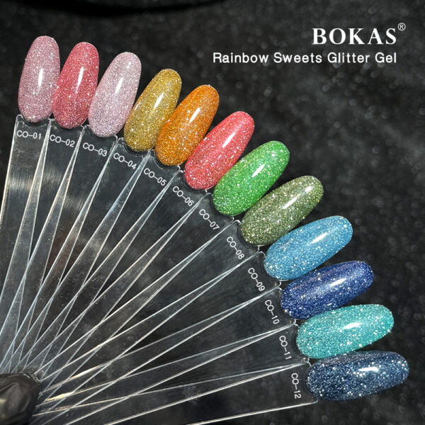BOKAS CO-12 OEM/ODM 12 Colors Disco Diamond Reflective Rainbow Sweets Gel Nail Polish