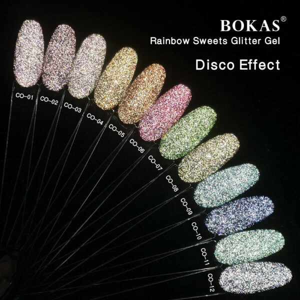 BOKAS CO-12 OEM/ODM 12 Colors Disco Diamond Reflective Rainbow Sweets Gel Nail Polish