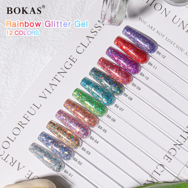 BOKAS BX-12 OEM/ODM 12 Colors Rainbow Glitter Gel Nail Polish
