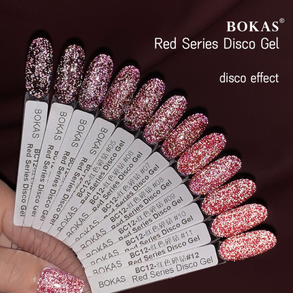 BOKAS BC-12 OEM/ODM 12 Colors Diamond Reflective Red Series Disco Gel Nail Polish