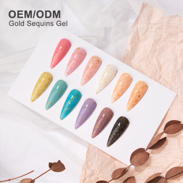 BOKAS AU-12 OEM/ODM 12 Colors Gold Sequins Gel Nail Polish