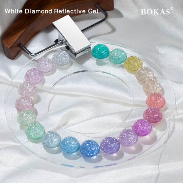 BOKAS CR-20 OEM/ODM 20 Colors Disco glitter White Diamond Reflective Gel Nail Polish