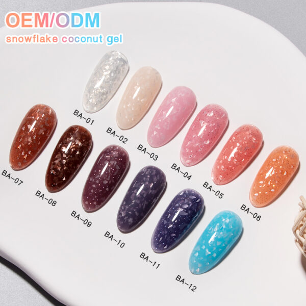 BOKAS BA-12 OEM/ODM 12 Colors Snowflake Coconut Glitter Gel Nail Polish