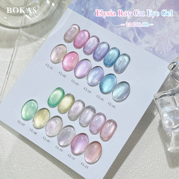 BOKAS CL-12 OEM/ODM 12 Colors Elysia Ray Cat Eye Gel Nail Polish