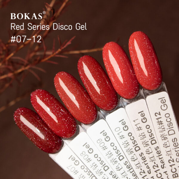 BOKAS BC-12 OEM/ODM 12 Colors Diamond Reflective Red Series Disco Gel Nail Polish