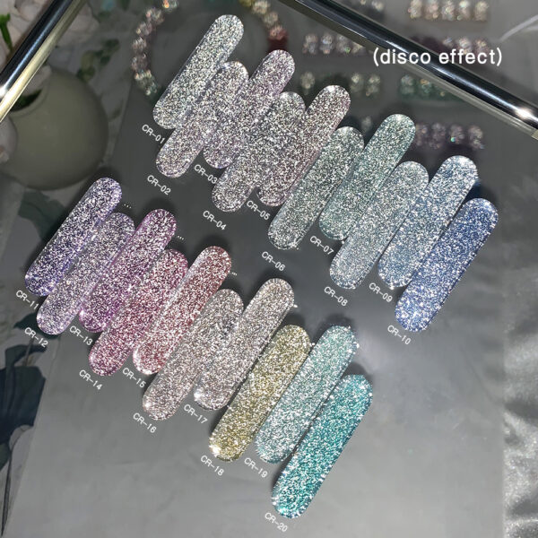 BOKAS CR-20 OEM/ODM 20 Colors Disco glitter White Diamond Reflective Gel Nail Polish