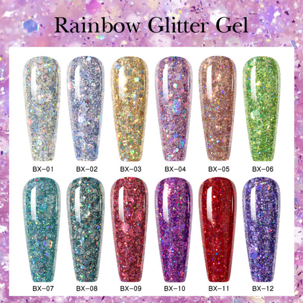 BOKAS BX-12 OEM/ODM 12 Colors Rainbow Glitter Gel Nail Polish