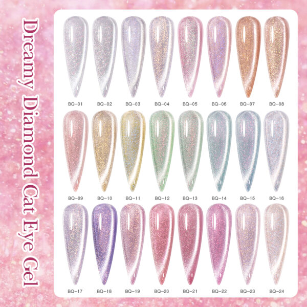 BOKAS BQ-24 OEM/ODM 24 Colors Dreamy Diamond Cat Eye Gel Nail Polish