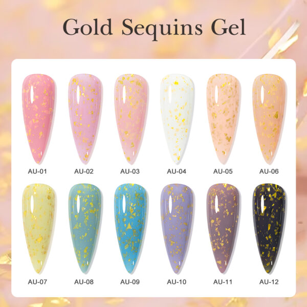 BOKAS AU-12 OEM/ODM 12 Colors Gold Sequins Gel Nail Polish