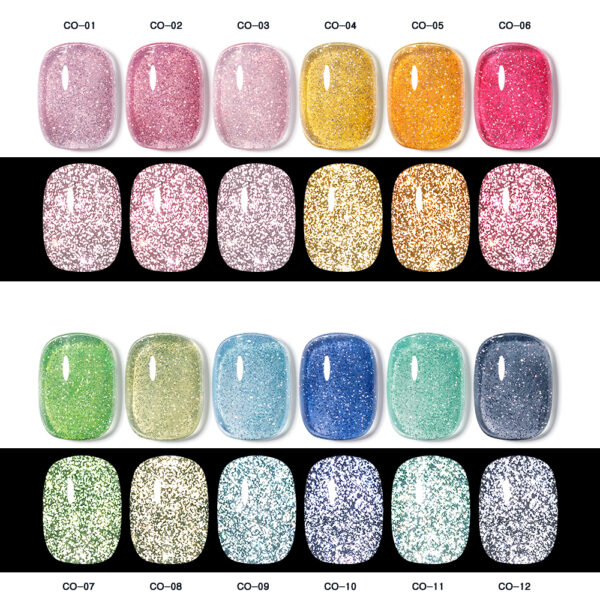 BOKAS CO-12 OEM/ODM 12 Colors Disco Diamond Reflective Rainbow Sweets Gel Nail Polish