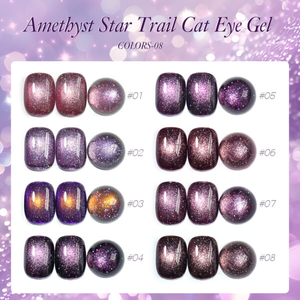 BOKAS CU-08 OEM/ODM 8 Colors Amethyst Star Cat Eye GeL Nail Polish - 图片 9
